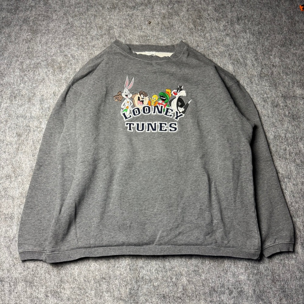Vintage 1999 Looney Tunes Crewneck Sweatshirt XL Warner Bros Grey Cartoon